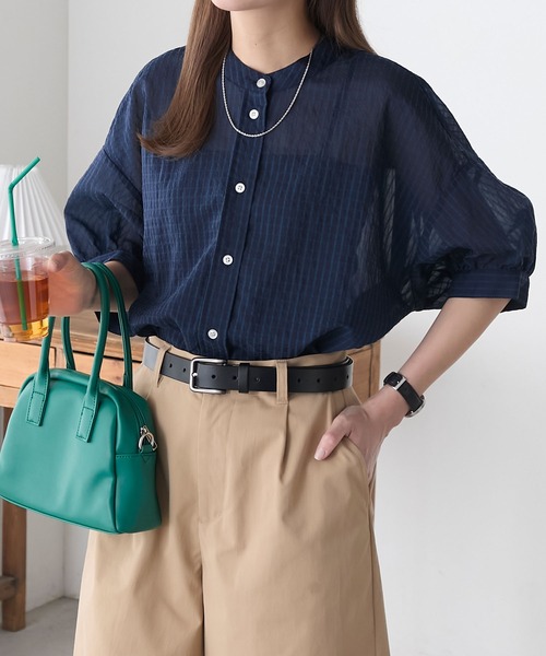 VINTAGE - カットジャガード シアー 透け感 ボリュームスリーブ バンドカラー 長袖シャツ 楽天市場】シャツ レディース シアージャガードオーバーシャツ
