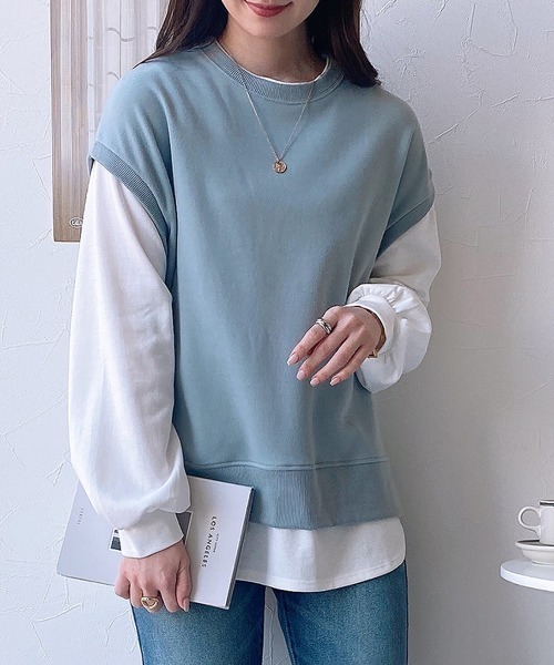 nissen（ニッセン）の「【販売終了】重ね着風トップス（Tシャツ/カットソー・レディース・ベージュ/グリーン・M/L）」の3枚目の写真