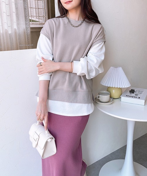 nissen（ニッセン）の「【販売終了】重ね着風トップス（Tシャツ/カットソー・レディース・ベージュ/グリーン・M/L）」の5枚目の写真