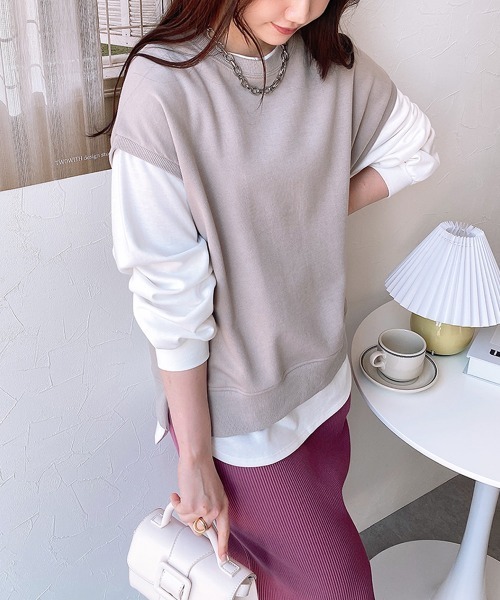 nissen（ニッセン）の「【販売終了】重ね着風トップス（Tシャツ/カットソー・レディース・ベージュ/グリーン・M/L）」の6枚目の写真