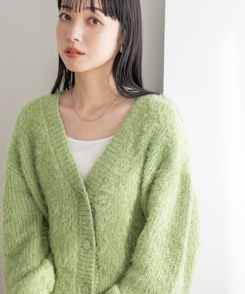 LOWRYS FARM（ローリーズファーム）の「シャギーショートカーデＬＳ 105940（ニット/セーター・レディース・グレー/カーキ/ピンク・FREE）」の9枚目の写真