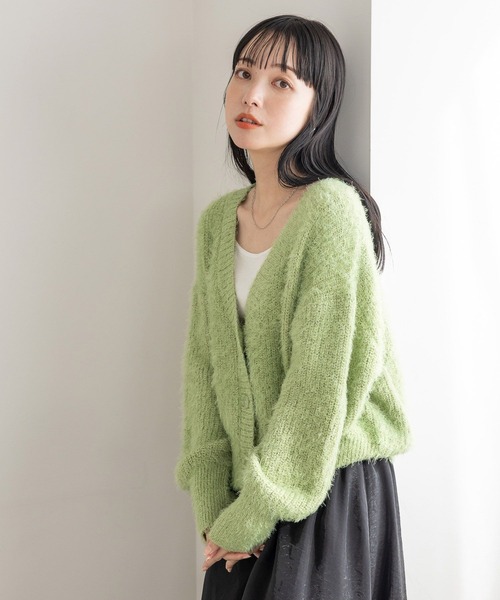 LOWRYS FARM（ローリーズファーム）の「シャギーショートカーデＬＳ 105940（ニット/セーター・レディース・グレー/カーキ/ピンク・FREE）」の8枚目の写真