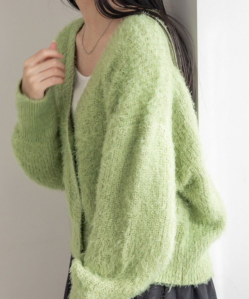 LOWRYS FARM（ローリーズファーム）の「シャギーショートカーデＬＳ 105940（ニット/セーター・レディース・グレー/カーキ/ピンク・FREE）」の6枚目の写真