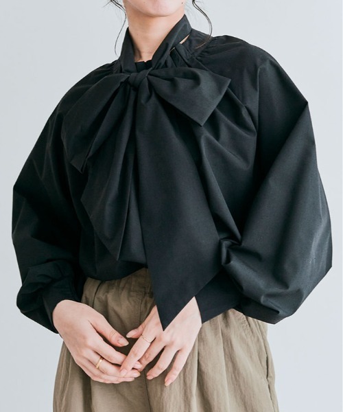 kirakiraShop（キラキラショップ）の「2way ボウタイ タック ブラウス（シャツ/ブラウス・レディース・スカイブルー/ブラック/ネイビー/オフホワイト/ライトグレー/ベージュ・M/L）」の3枚目の写真