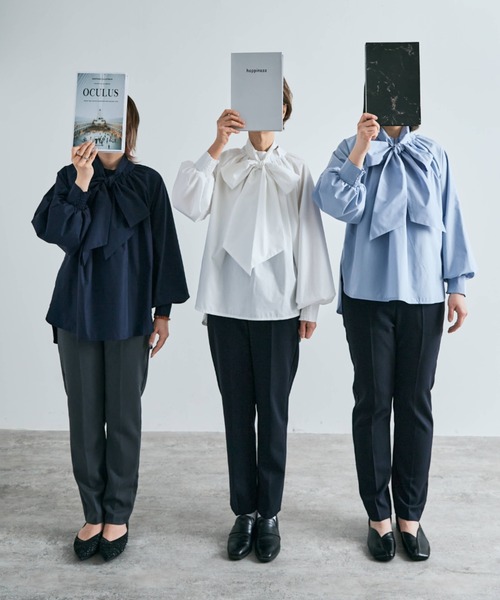 kirakiraShop（キラキラショップ）の「2way ボウタイ タック ブラウス（シャツ/ブラウス・レディース・スカイブルー/ブラック/ネイビー/オフホワイト/ライトグレー/ベージュ・M/L）」の11枚目の写真
