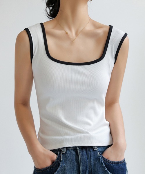 Miniministore（ミニミニストア）の「タンクトップ スクエアネック 韓国 夏服（タンクトップ・レディース・ダークブラウン/ホワイト/カーキ/アイボリー/ブラウン/ブラック/チャコールグレー/グレー/グリーン・M/L）」の2枚目の写真