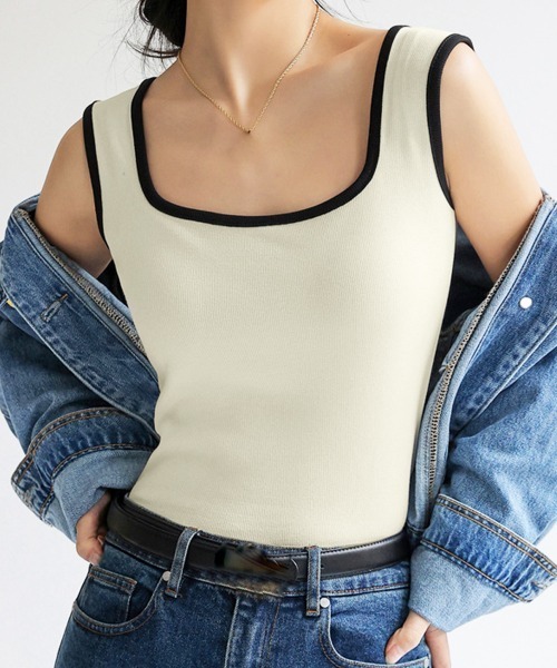 Miniministore（ミニミニストア）の「タンクトップ スクエアネック 韓国 夏服（タンクトップ・レディース・ダークブラウン/ホワイト/カーキ/アイボリー/ブラウン/ブラック/チャコールグレー/グレー/グリーン・M/L）」の3枚目の写真