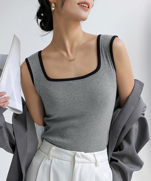 Miniministore（ミニミニストア）の「タンクトップ スクエアネック 韓国 夏服（タンクトップ・レディース・ダークブラウン/ホワイト/カーキ/アイボリー/ブラウン/ブラック/チャコールグレー/グレー/グリーン・M/L）」の16枚目の写真