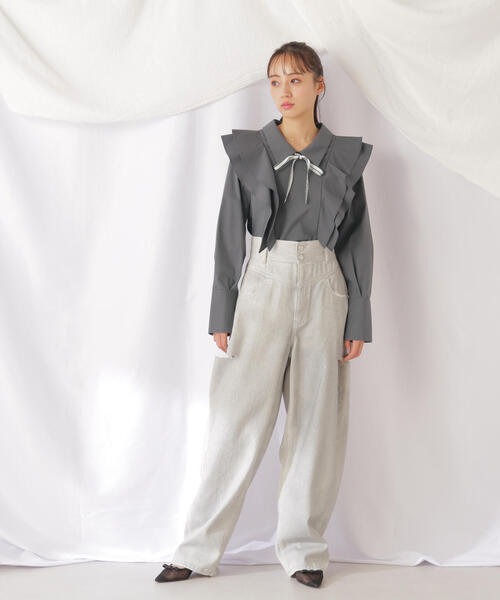 JILL by JILL STUART(ジルバイジルスチュアート)の「◇リボンツキラッフルブラウス(シャツ/ブラウス・レディース・グレー系その他/ホワイト・FREE)」の7枚目の写真