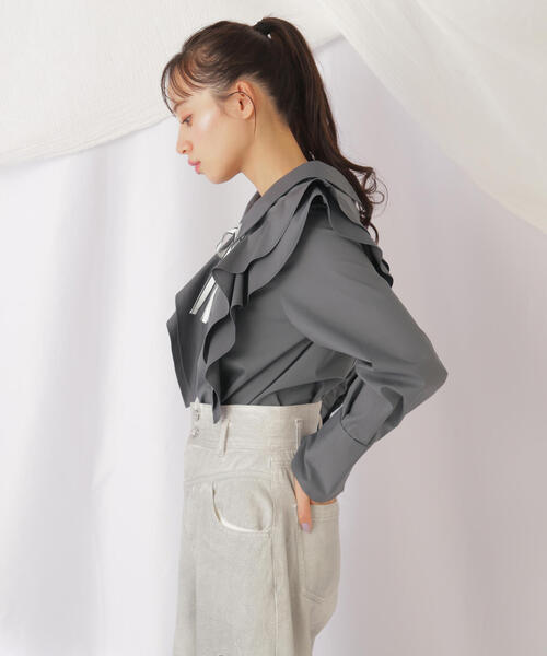 JILL by JILL STUART(ジルバイジルスチュアート)の「◇リボンツキラッフルブラウス(シャツ/ブラウス・レディース・グレー系その他/ホワイト・FREE)」の9枚目の写真