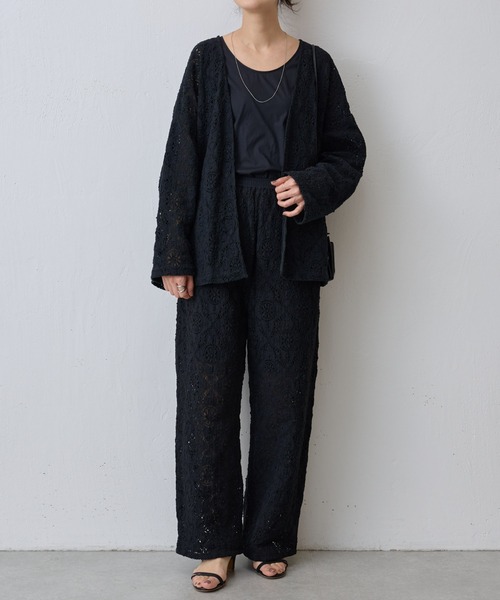 BEARDSLEY（ビアズリー）の「《15 quinze》コットンレース羽織り（ノーカラージャケット・レディース・ブラック/オフホワイト・FREE）」の3枚目の写真