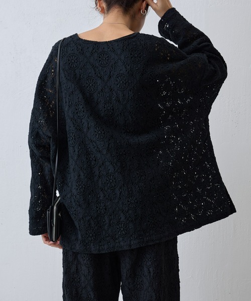 BEARDSLEY（ビアズリー）の「《15 quinze》コットンレース羽織り（ノーカラージャケット・レディース・ブラック/オフホワイト・FREE）」の11枚目の写真