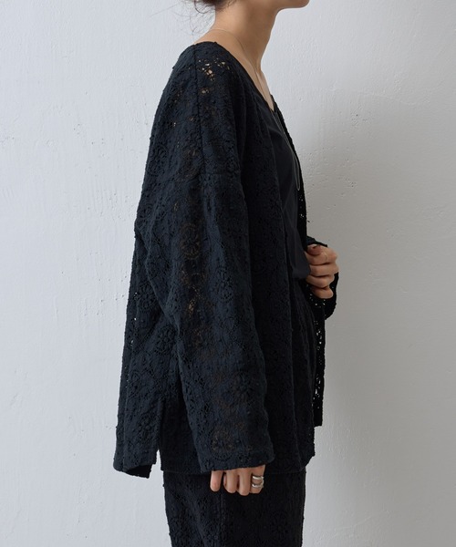 BEARDSLEY（ビアズリー）の「《15 quinze》コットンレース羽織り（ノーカラージャケット・レディース・ブラック/オフホワイト・FREE）」の13枚目の写真