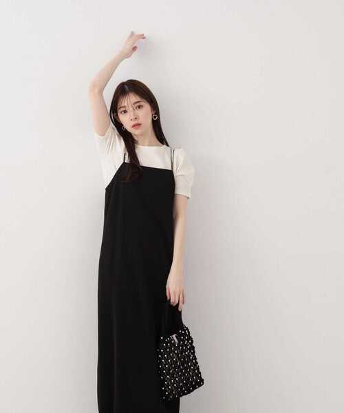 MA✽RS♡シャンパンローズ柄♡ドット♡胸元おりぼん♡キャミワンピース♡黒ピンク PROPORTION BODY DRESSING（プロポーションボディドレッシング
