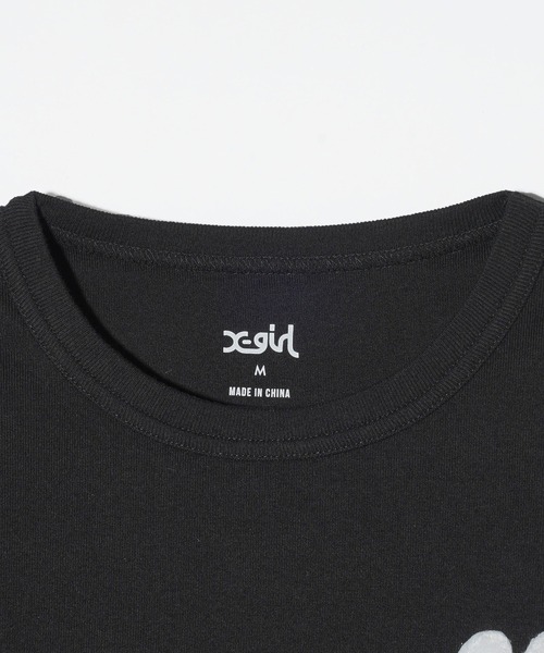X-girl（エックスガール）の「CHENILLE EMBROIDERED LOGO S/S TOP（Tシャツ/カットソー・レディース・ブラック/ホワイト/ブラウン・S/M）」の5枚目の写真
