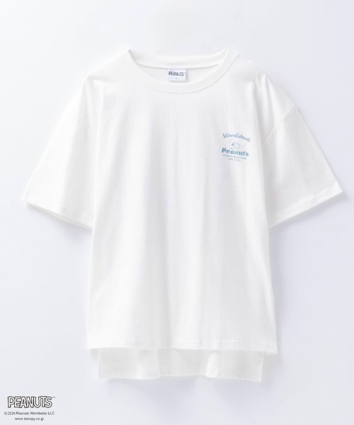 PEANUTS（ピーナッツ）の「【綿100%】PEANUTS スヌーピー スリット入りTシャツ（Tシャツ/カットソー・レディース・ホワイト/チャコールグレー/ブルー/クリーム・フリー）」の5枚目の写真