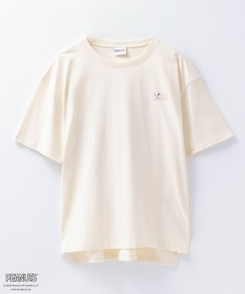 PEANUTS（ピーナッツ）の「【綿100%】PEANUTS スヌーピー スリット入りTシャツ（Tシャツ/カットソー・レディース・ホワイト/チャコールグレー/ブルー/クリーム・フリー）」の9枚目の写真