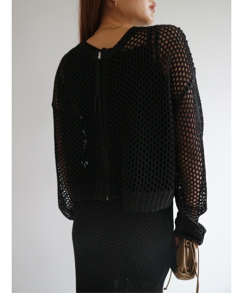 TRUNC（トランクエイティーエイト）の「Glitter Mesh Zip Cardigan（カーディガン/ボレロ・レディース・ブラック/チャコールグレー・FREE）」の8枚目の写真