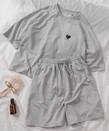 make a ray!（メイク ア レイ！）の「【83】【ルームウェア】ハートワンポイント&ショートパンツ サガラ刺繍 ラメ刺繍 セットアップ ワンマイルウェア 26SS（ルームウェア/パジャマ）」