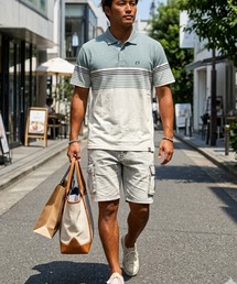 HANGTEN（ハンテン）の「【HANGTEN ハンテン】スタンダードシルエットパネル切り替えデザインスラブ天竺プリントポロシャツ サーフブランド カジュアル ゴルフ スポーツ 父の日ギフト（ポロシャツ）」