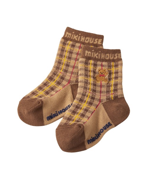 MIKI HOUSE（ミキハウス）の「ミキハウスベアチェックソックス（ソックス/靴下・キッズ・ネイビー/ベージュ・11-13cm/13-15cm/15-17cm/17-19cm）」の2枚目の写真