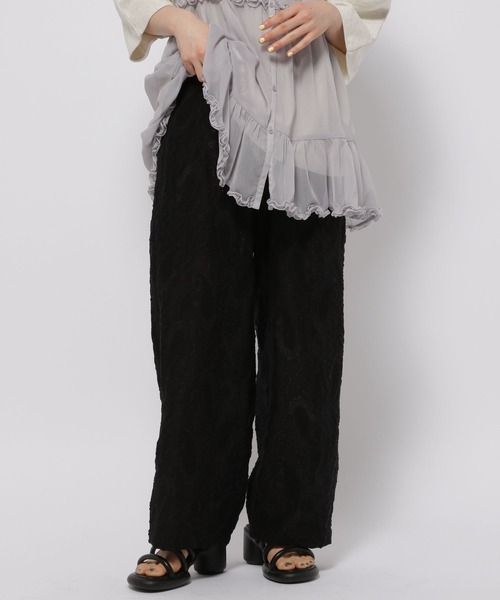 niko and...（ニコアンド）の「カッティングジャガードシアーパンツ（その他パンツ・レディース・グリーン/ブラック/アイボリー・FREE）」の2枚目の写真