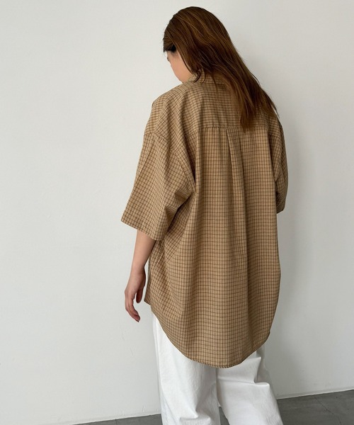 CANAL JEAN(キャナルジーン)の「choice_cnl ギンガムチェックオーバー半袖シャツ(シャツ/ブラウス・レディース・ブラック/ベージュ・ONE SIZE)」の9枚目の写真