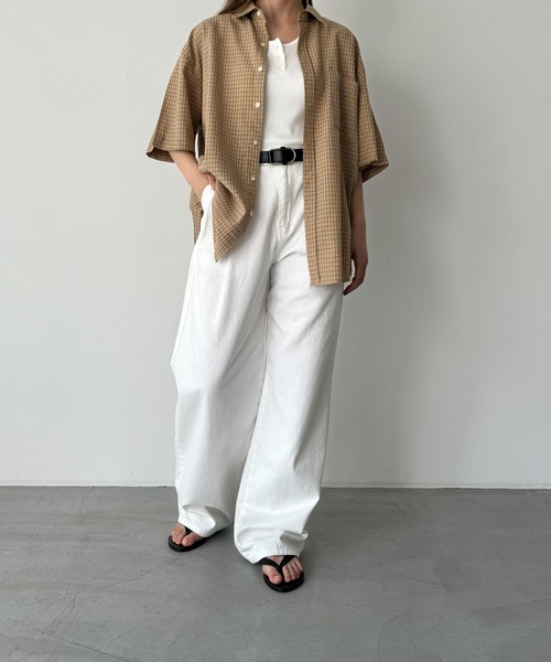 CANAL JEAN(キャナルジーン)の「choice_cnl ギンガムチェックオーバー半袖シャツ(シャツ/ブラウス・レディース・ブラック/ベージュ・ONE SIZE)」の8枚目の写真