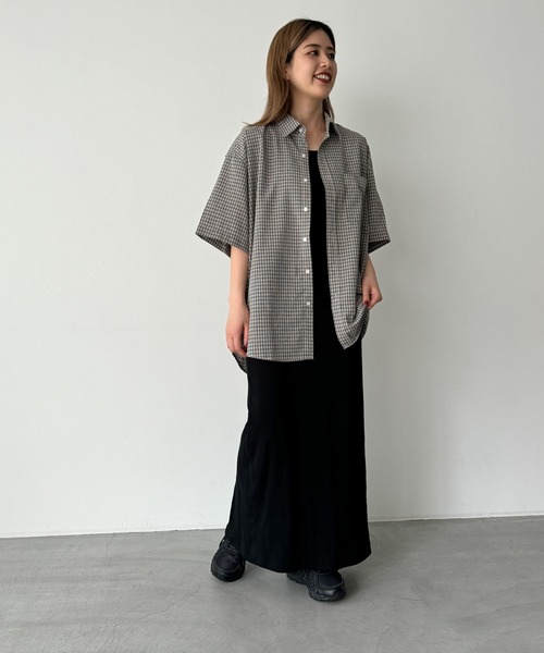 CANAL JEAN(キャナルジーン)の「choice_cnl ギンガムチェックオーバー半袖シャツ(シャツ/ブラウス・レディース・ブラック/ベージュ・ONE SIZE)」の4枚目の写真
