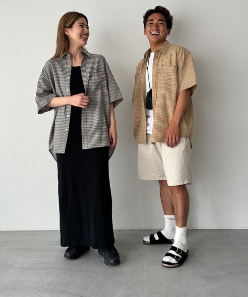 CANAL JEAN(キャナルジーン)の「choice_cnl ギンガムチェックオーバー半袖シャツ(シャツ/ブラウス・レディース・ブラック/ベージュ・ONE SIZE)」の3枚目の写真