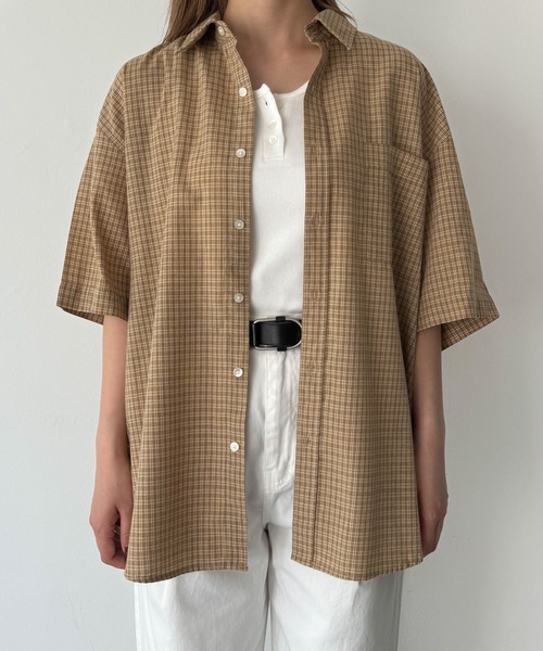 CANAL JEAN(キャナルジーン)の「choice_cnl ギンガムチェックオーバー半袖シャツ(シャツ/ブラウス・レディース・ブラック/ベージュ・ONE SIZE)」の18枚目の写真
