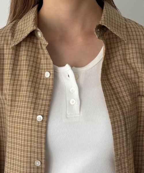 CANAL JEAN(キャナルジーン)の「choice_cnl ギンガムチェックオーバー半袖シャツ(シャツ/ブラウス・レディース・ブラック/ベージュ・ONE SIZE)」の14枚目の写真
