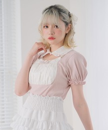 襟付きリボンヨークカットトップス