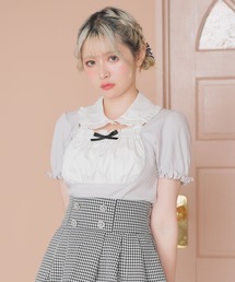襟付きリボンヨークカットトップス