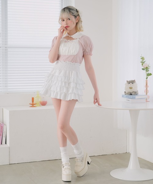 DearMyLoveRose（ディアマイラブローズ）の「襟付きリボンヨークカットトップス（Tシャツ/カットソー・レディース・ライトグレー/ベビーピンク/ブラック・MEDIUM/LARGE/LL/3L）」の7枚目の写真