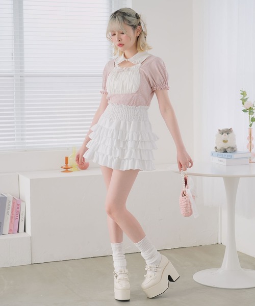 DearMyLoveRose（ディアマイラブローズ）の「襟付きリボンヨークカットトップス（Tシャツ/カットソー・レディース・ライトグレー/ベビーピンク/ブラック・MEDIUM/LARGE/LL/3L）」の9枚目の写真