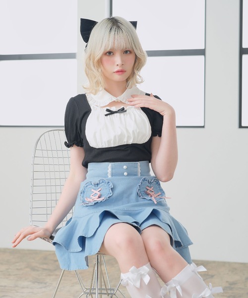 DearMyLoveRose（ディアマイラブローズ）の「襟付きリボンヨークカットトップス（Tシャツ/カットソー・レディース・ライトグレー/ベビーピンク/ブラック・MEDIUM/LARGE/LL/3L）」の19枚目の写真