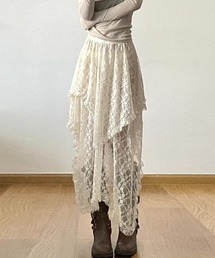 ブラウスレーススカート レース アシンメトリーデザイン ティアードスカート 重ね着アイテム