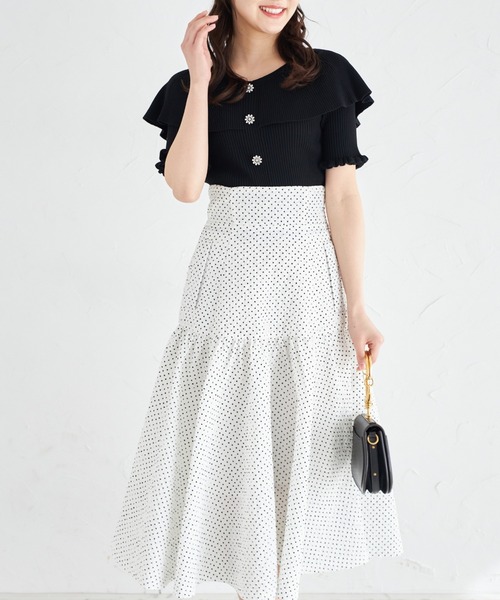 tocco closet(トッコ クローゼット)の「ビジュー飾り釦付きケープライクリブニットプルオーバー(ニット/セーター・レディース・ミント/ブラック/オフホワイト・M)」の8枚目の写真
