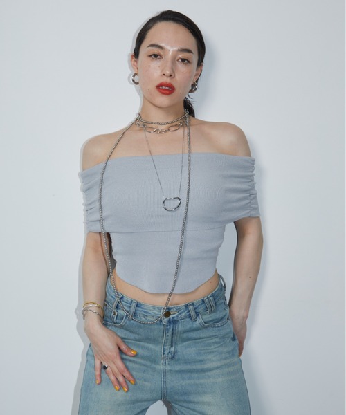 HANNE（アン）の「オフショルダーリブニットトップス（シャツ/ブラウス・レディース・グレー/ホワイト/ブラック・FREE）」の3枚目の写真