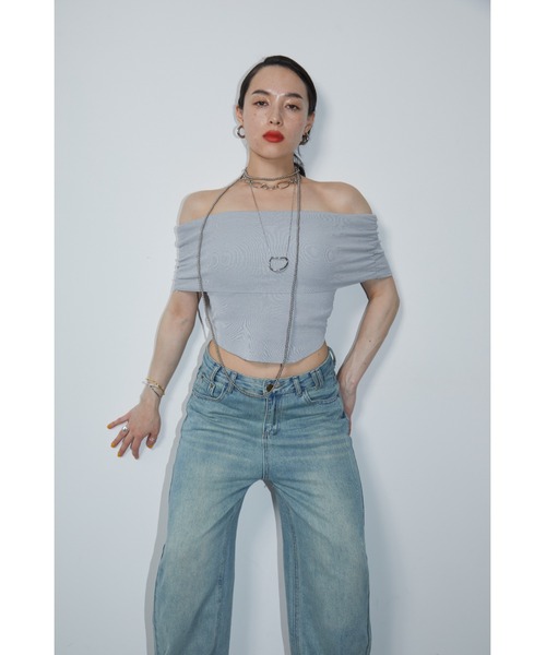 HANNE（アン）の「オフショルダーリブニットトップス（シャツ/ブラウス・レディース・グレー/ホワイト/ブラック・FREE）」の8枚目の写真