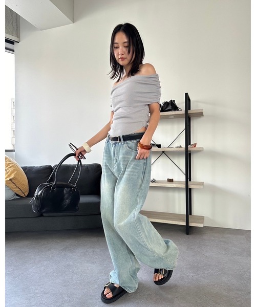 HANNE（アン）の「オフショルダーリブニットトップス（シャツ/ブラウス・レディース・グレー/ホワイト/ブラック・FREE）」の15枚目の写真