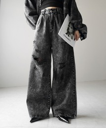 ※※【 デニムセットアップ着用可能 】ヴィンテージケミカルブリーチタックダメージワイドデニム / vintage chemical bleach tuck damage wide denim