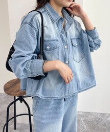 ライトオンスデニムクロップドシャツ