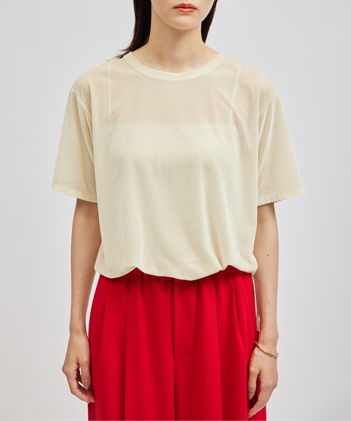 ROPE'（ロペ）の「シアーベロアトップス（Tシャツ/カットソー・レディース・オフホワイト/ブラック/ダークブラウン・FREE）」の2枚目の写真