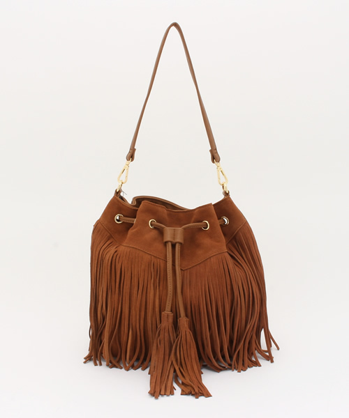 mystic（ミスティック）の「【mystic】スエードフリンジ巾着ショルダー（ショルダーバッグ・レディース・ブラック/キャメル/グレー・ﾌﾘ-）」の3枚目の写真