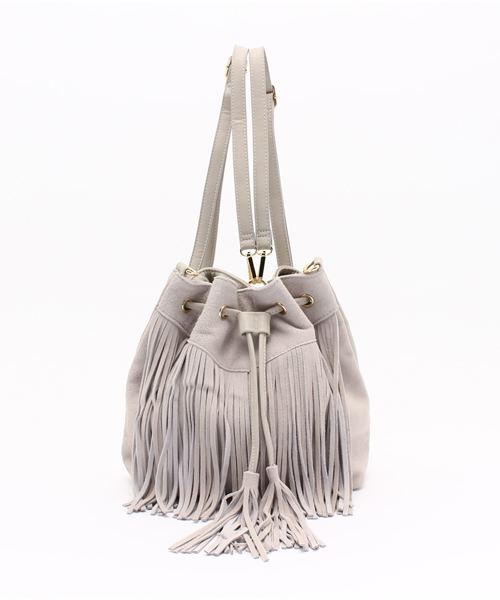 mystic（ミスティック）の「【mystic】スエードフリンジ巾着ショルダー（ショルダーバッグ・レディース・ブラック/キャメル/グレー・ﾌﾘ-）」の9枚目の写真