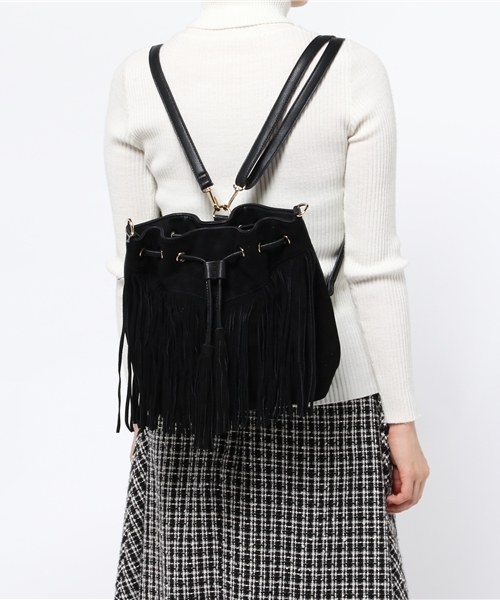 mystic（ミスティック）の「【mystic】スエードフリンジ巾着ショルダー（ショルダーバッグ・レディース・ブラック/キャメル/グレー・ﾌﾘ-）」の12枚目の写真