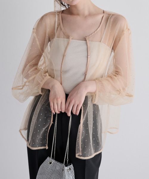 MERLOT(メルロー)の「ラメプリント2wayシアーブラウス(シャツ/ブラウス・レディース・ブラック/ベージュ・FREE)」の2枚目の写真