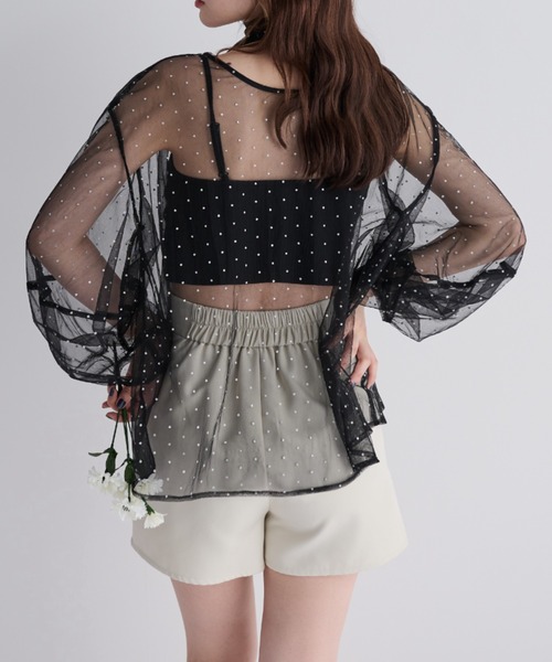 MERLOT(メルロー)の「ラメプリント2wayシアーブラウス(シャツ/ブラウス・レディース・ブラック/ベージュ・FREE)」の21枚目の写真